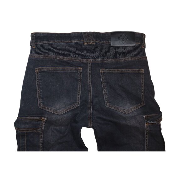 Volero Mens Dark Wash Slim Fit Biker Moto Style Cargo Jeans Grunge Streetcore - Picture 5 of 10